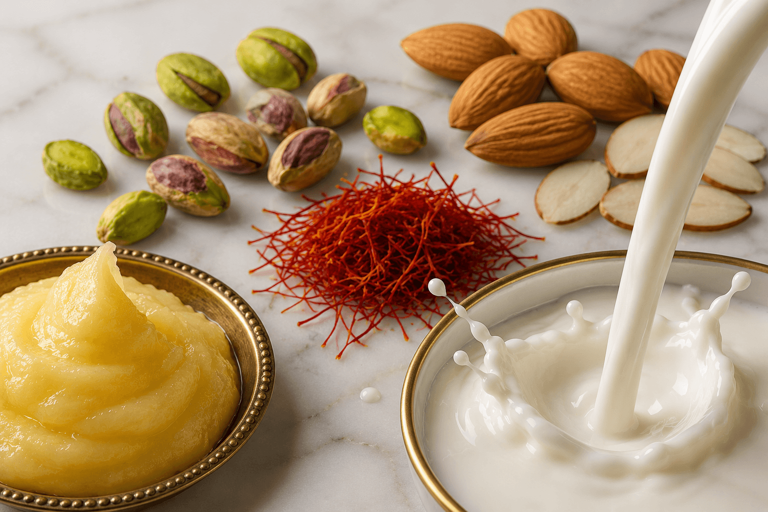 Raw premium ingredients like saffron and cardamom